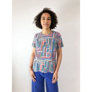 Nooworks Hey Hey Boxy Short Sleeve Top Rayon Colorful Geometric Novelty